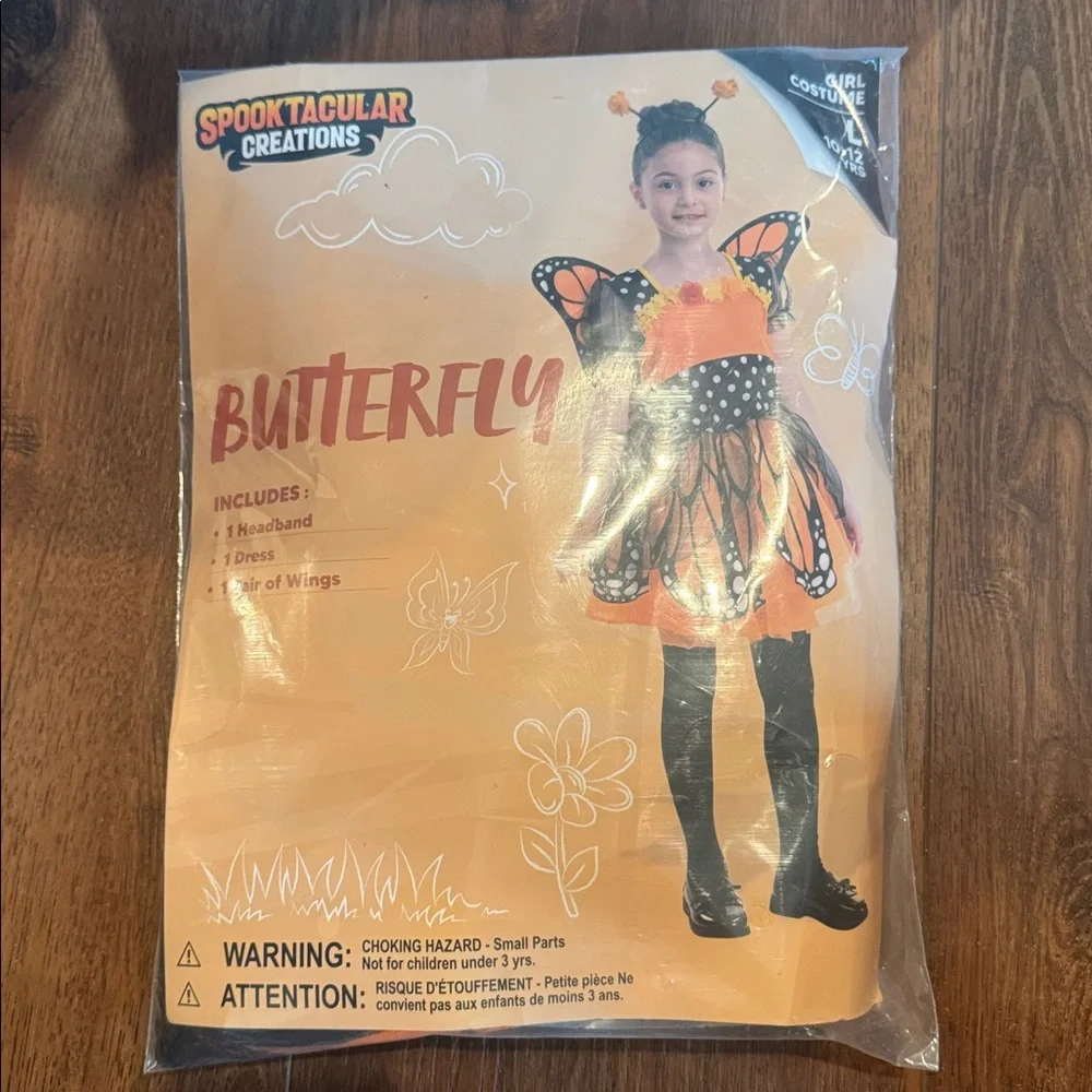 NWT Spooktacular Creations Girls Butterfly Costume, Butterfly Outfit w/Wings, L